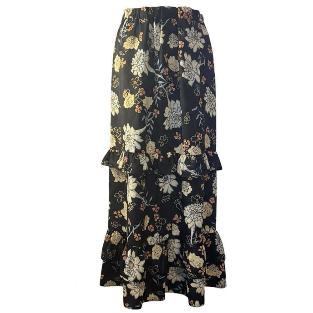 Marc New York Tiered Maxi Skirt  Size XL Flowy Tiered Black Boho Cottagecore - Picture 3 of 9